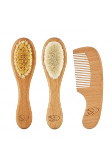 Расческа-щеточка деревянная с мягкой щетиной (набор: 2 расчески и греб..